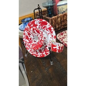 CGS International Red White Splatter Enamelware Chamberstick Candle Holder D77RM